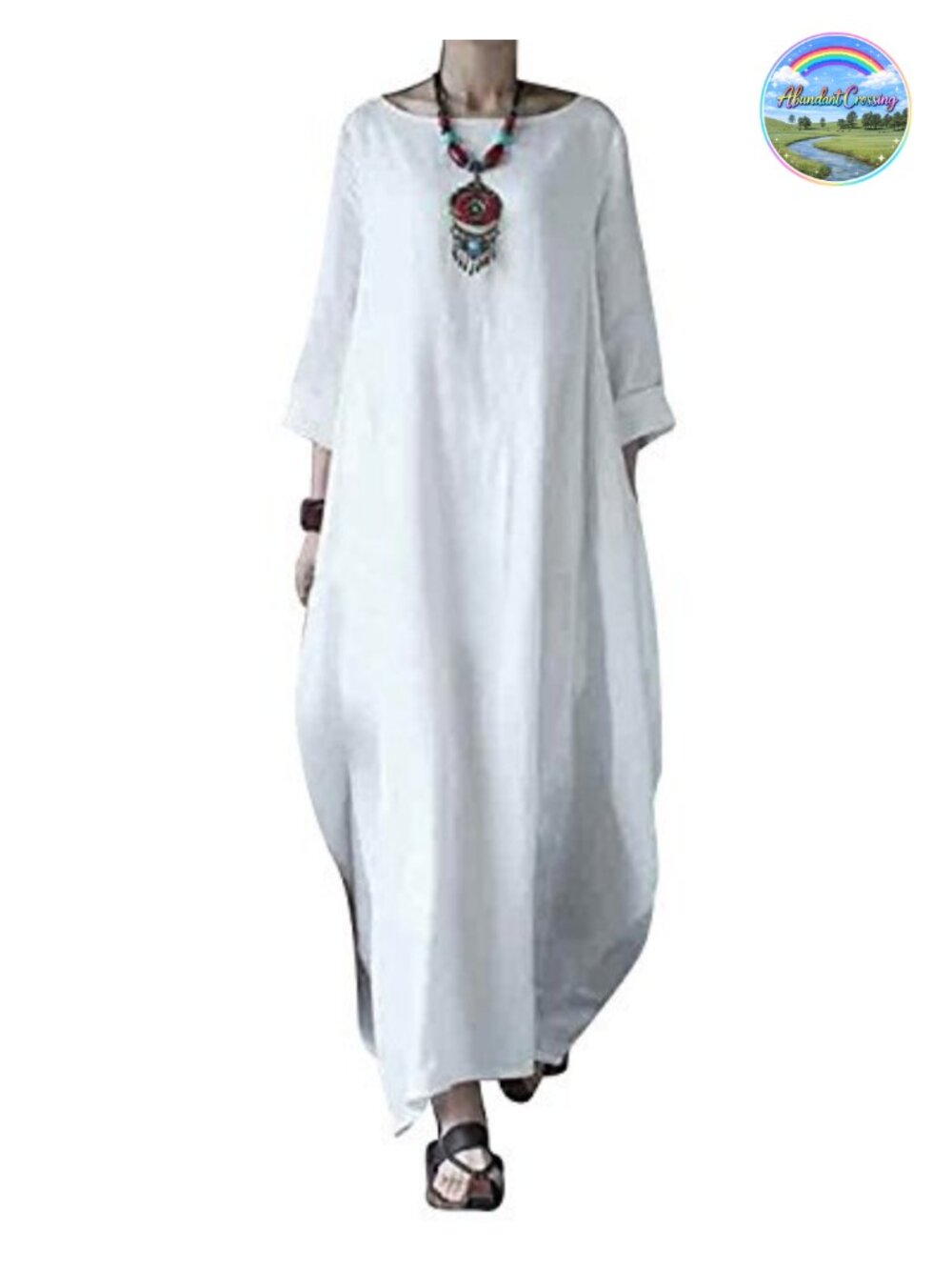 Cotton Linen Maxi Dress with Pockets Oversized Loose Kaftan Long Sleeve